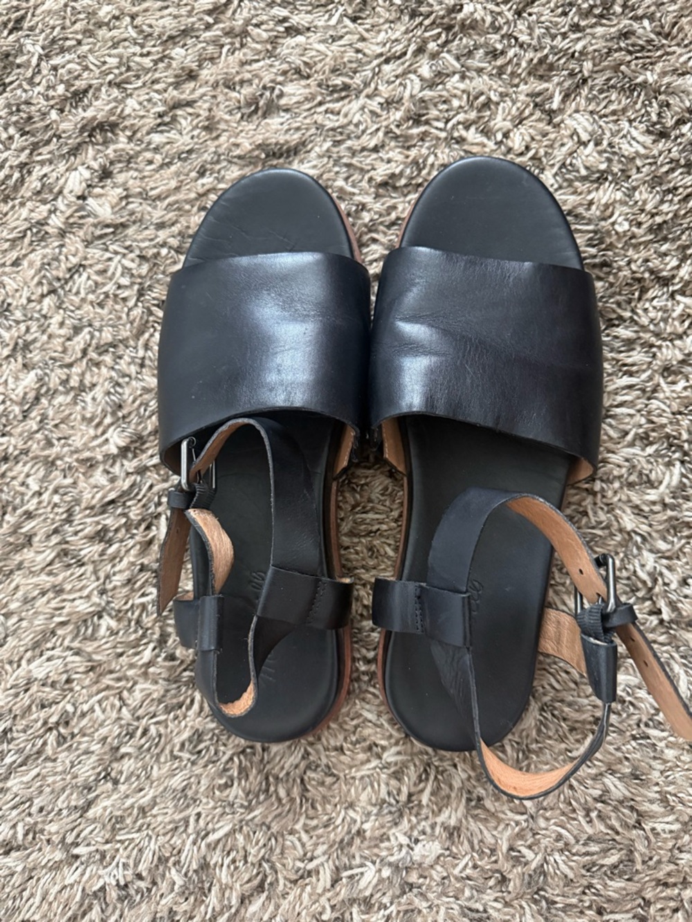 Madewell Black Leather Slide Sandals with Tan Accents